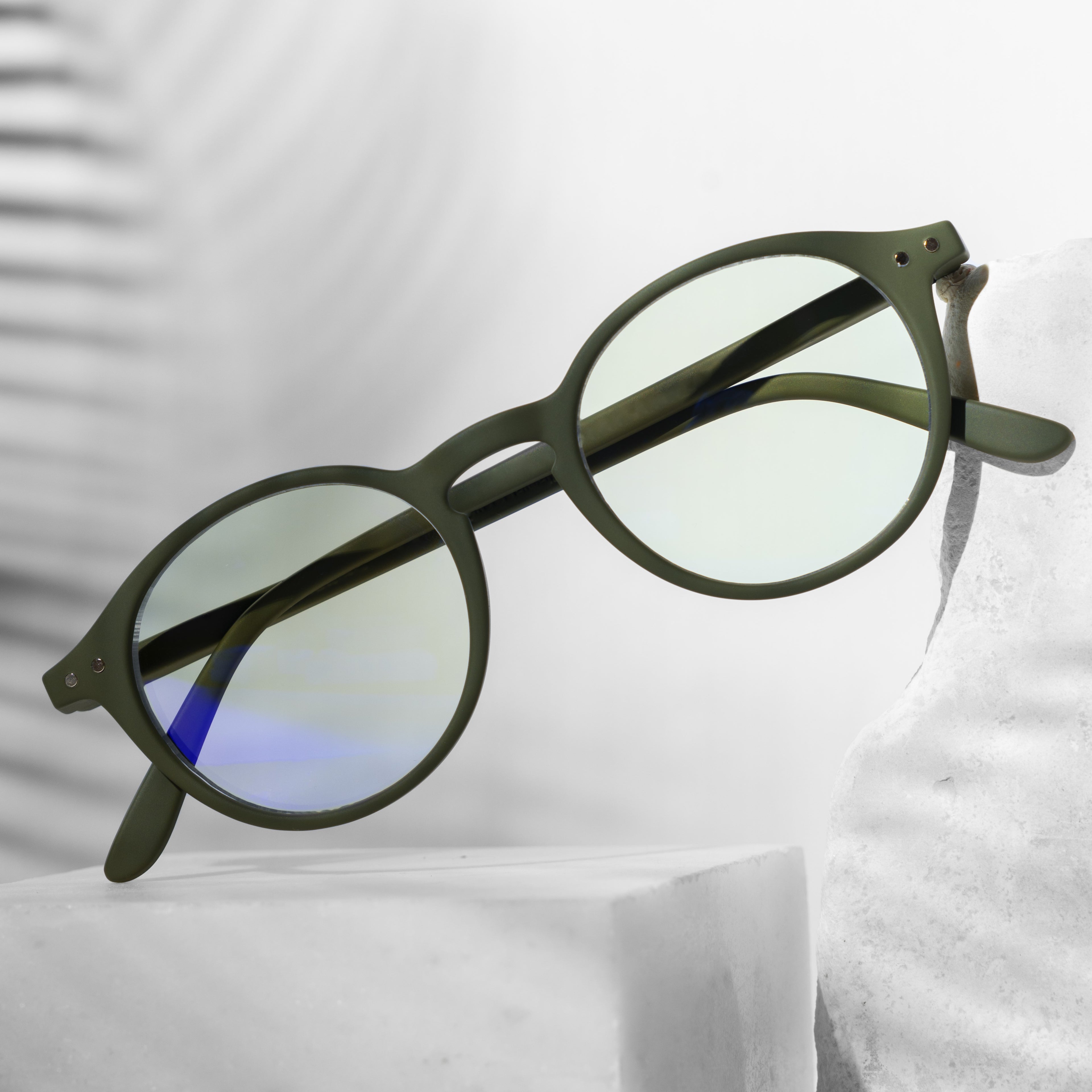 Matte Olive Round Eyeglasses Frame